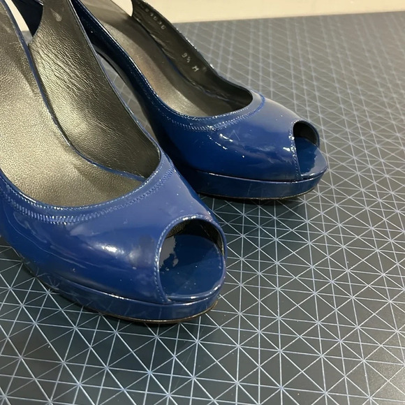 Stuart Weitzman Peep Toe asking Back Leather Pump  Blue - Picture 7 of 9